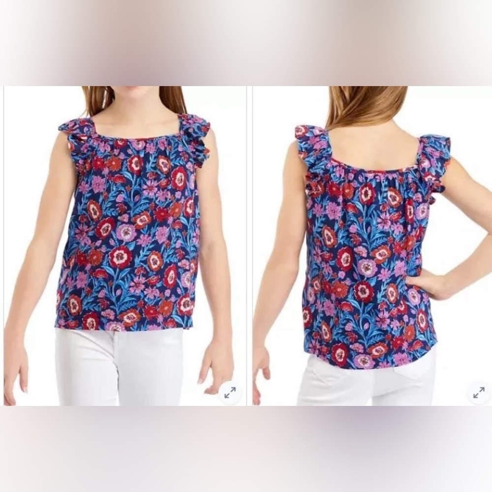 Vineyard Vines Girl's Sleeveless Tisbury Floral Tank Top Blue Pink Cotton Medium